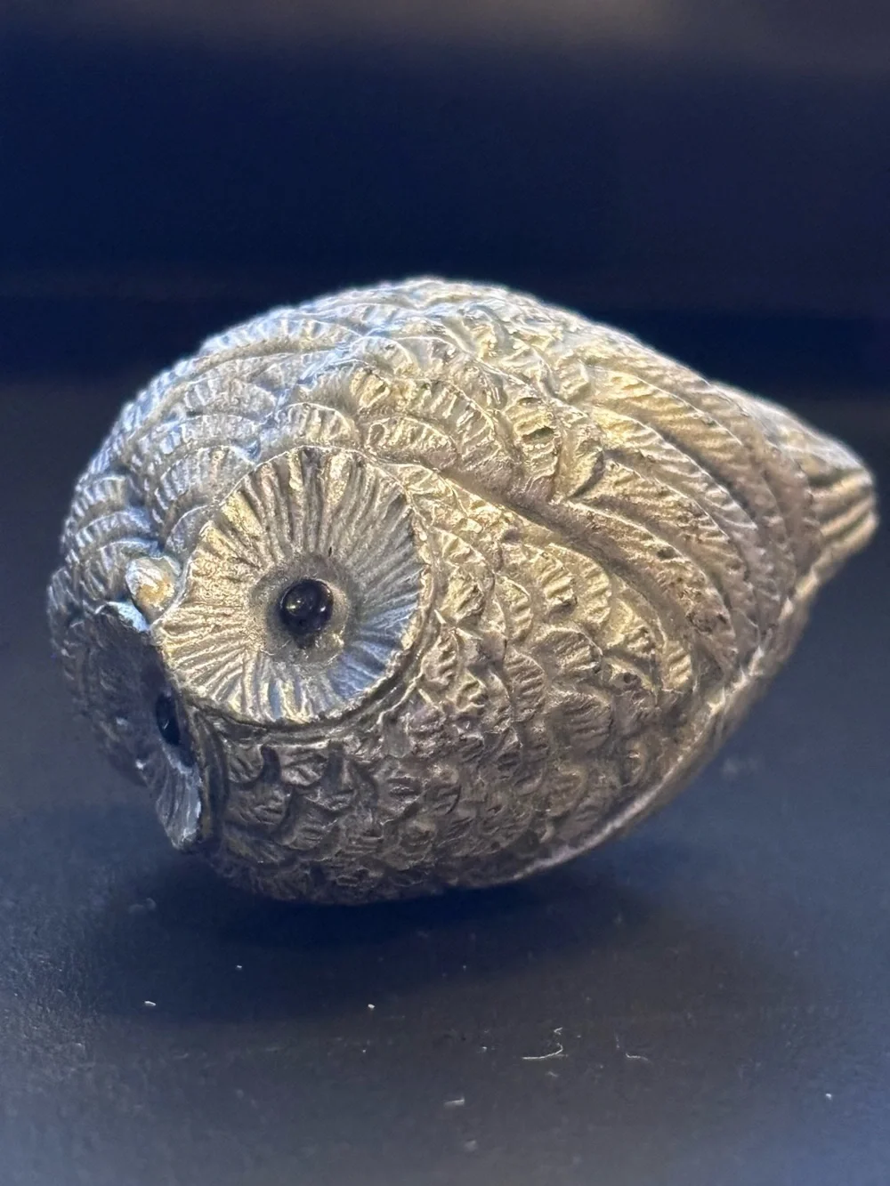 Vintage Peltro Italy Pewter Owl Figurine with Black Glass Eyes